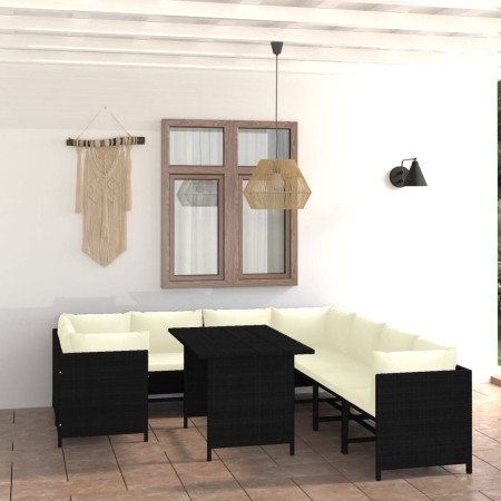 Set de muebles de jardín 9 pzas y cojines ratán sintético negro de , Conjuntos de jardín - Ref: Foro24-3059799, Precio: 544,4...