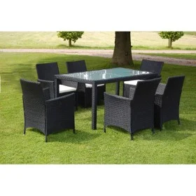 7-teiliges Garten-Essset und schwarze Kissen aus synthetischem Rattan von vidaXL, Gartensets - Ref: Foro24-43120, Preis: 563,...