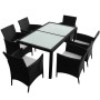 Set comedor de jardín 7 piezas y cojines ratán sintético negro de vidaXL, Conjuntos de jardín - Ref: Foro24-43120, Precio: 52...