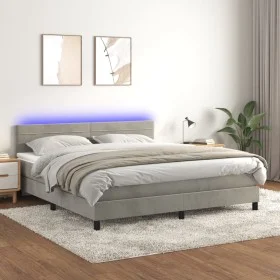 Boxspringbett mit Matratze und hellgrauem LED-Samt 180x200 cm von , Betten und Lattenroste - Ref: Foro24-3134477, Preis: 504,...