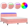 Cama box spring colchón y LED terciopelo rosa 180x200 cm de , Camas y somieres - Ref: Foro24-3134482, Precio: 499,46 €, Descu...