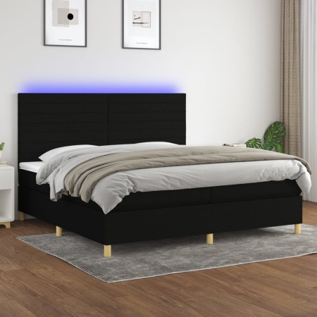 Cama box spring colchón y luces LED tela negro 200x200 cm de , Camas y somieres - Ref: Foro24-3135543, Precio: 651,17 €, Desc...