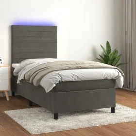 Cama box spring colchón y LED terciopelo gris oscuro 90x190 cm de , Camas y somieres - Ref: Foro24-3136156, Precio: 297,93 €,...