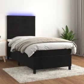 Box spring bed with mattress and LED black velvet 90x200 cm by , Beds and slatted bases - Ref: Foro24-3136163, Price: 313,81 ...