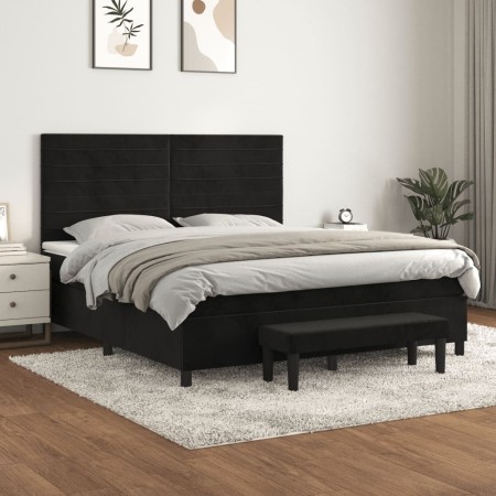 Cama box spring con colchón terciopelo negro 180x200 cm de , Camas y somieres - Ref: Foro24-3137919, Precio: 622,64 €, Descue...