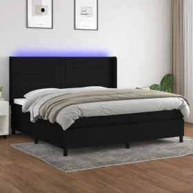 Cama box spring colchón y luces LED tela negro 200x200 cm de , Camas y somieres - Ref: Foro24-3138423, Precio: 657,99 €, Desc...