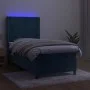 Box spring bed with mattress and LED dark blue velvet 90x200 cm by , Beds and slatted bases - Ref: Foro24-3139605, Price: 366...