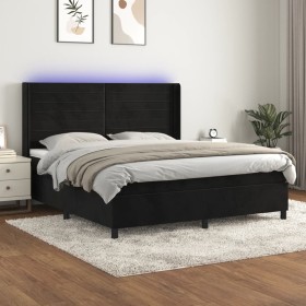 Cama box spring colchón y LED terciopelo negro 180x200 cm de , Camas y somieres - Ref: Foro24-3139639, Precio: 609,90 €, Desc...