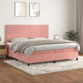 Box spring bed with pink velvet mattress 200x200 cm by , Beds and slatted bases - Ref: Foro24-3143108, Price: 590,75 €, Disco...