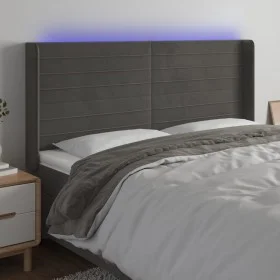 Dark gray velvet headboard with LED 203x16x118/128 cm by , Headboards and footboards - Ref: Foro24-3124255, Price: 106,59 €, ...
