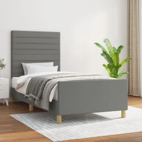 Estructura de cama con cabecero de tela gris oscuro 90x190 cm de , Camas y somieres - Ref: Foro24-3125099, Precio: 144,97 €, ...