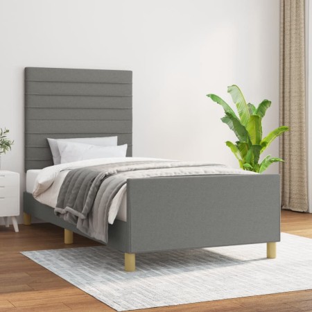 Estructura de cama con cabecero de tela gris oscuro 90x190 cm de , Camas y somieres - Ref: Foro24-3125099, Precio: 147,49 €, ...