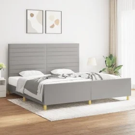 Light gray fabric bed frame with headboard 200x200 cm by , Beds and slatted bases - Ref: Foro24-3125162, Price: 221,36 €, Dis...