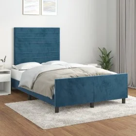 Dark blue velvet bed frame with headboard 120x200cm by , Beds and slatted bases - Ref: Foro24-3125810, Price: 169,24 €, Disco...