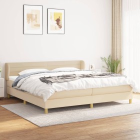 Cama box spring con colchón tela color crema 200x200 cm de , Camas y somieres - Ref: Foro24-3126914, Precio: 560,48 €, Descue...