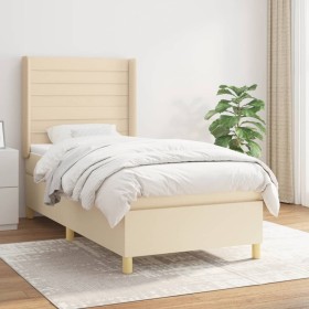 Cama box spring con colchón tela color crema 100x200 cm de , Camas y somieres - Ref: Foro24-3132054, Precio: 357,41 €, Descue...