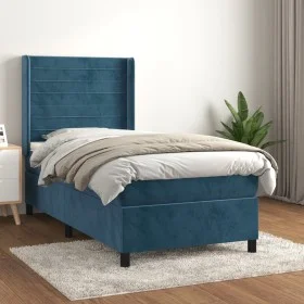 Cama box spring con colchón terciopelo azul oscuro 100x200 cm de , Camas y somieres - Ref: Foro24-3132727, Precio: 347,91 €, ...