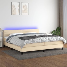 Cama box spring colchón y luces LED tela crema 200x200 cm de , Camas y somieres - Ref: Foro24-3133266, Precio: 564,82 €, Desc...