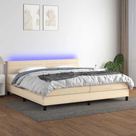 Cama box spring colchón y luces LED tela crema 200x200 cm de , Camas y somieres - Ref: Foro24-3133266, Precio: 564,82 €, Desc...