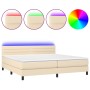 Cama box spring colchón y luces LED tela crema 200x200 cm de , Camas y somieres - Ref: Foro24-3133266, Precio: 564,82 €, Desc...