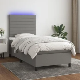 Cama box spring colchón y luces LED tela gris oscuro 90x190 cm de , Camas y somieres - Ref: Foro24-3134918, Precio: 327,98 €,...