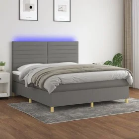 Cama box spring colchón y luces LED tela gris oscuro 180x200 cm de , Camas y somieres - Ref: Foro24-3135534, Precio: 617,78 €...