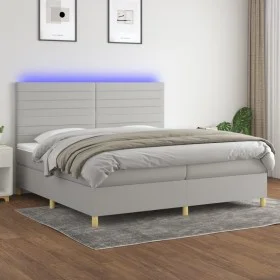 Boxspringbett mit Stoffmatratze und hellgrauer LED 200x200 cm von , Betten und Lattenroste - Ref: Foro24-3135541, Preis: 622,...