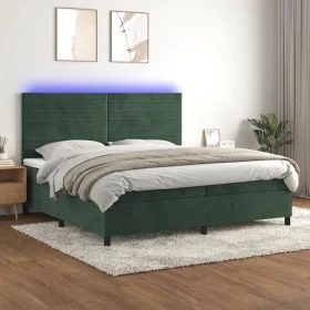 Cama box spring colchón y LED terciopelo verde oscuro 200x200cm de , Camas y somieres - Ref: Foro24-3136206, Precio: 682,10 €...
