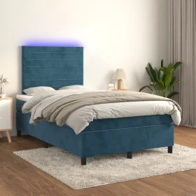 Cama box spring colchón y LED terciopelo azul oscuro 120x200 cm de , Camas y somieres - Ref: Foro24-3136177, Precio: 410,07 €...