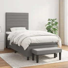 Box spring bed with dark gray fabric mattress 90x190 cm by , Beds and slatted bases - Ref: Foro24-3136638, Price: 343,23 €, D...