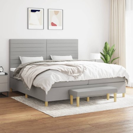 Cama box spring con colchón tela gris claro 200x200 cm de , Camas y somieres - Ref: Foro24-3137261, Precio: 704,80 €, Descuen...