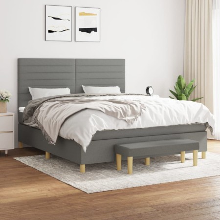 Cama box spring con colchón tela gris oscuro 180x200 cm de , Camas y somieres - Ref: Foro24-3137254, Precio: 651,49 €, Descue...