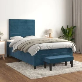 Cama box spring con colchón terciopelo azul oscuro 120x200 cm de , Camas y somieres - Ref: Foro24-3137897, Precio: 436,52 €, ...