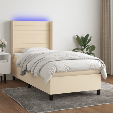 Cama box spring colchón y luces LED tela crema 100x200 cm de , Camas y somieres - Ref: Foro24-3138378, Precio: 356,99 €, Desc...