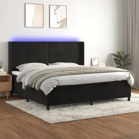 Box spring bed with mattress and LED black velvet 200x200 cm by , Beds and slatted bases - Ref: Foro24-3139645, Price: 630,76...