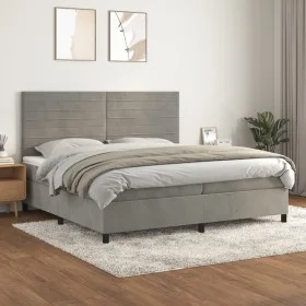 Boxspringbett mit hellgrauer Samtmatratze 200x200 cm von , Betten und Lattenroste - Ref: Foro24-3143103, Preis: 579,02 €, Rab...