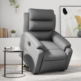 Sillón reclinable elevable eléctrico de cuero sintético gris en Sillones | Comprar online en Foru.es