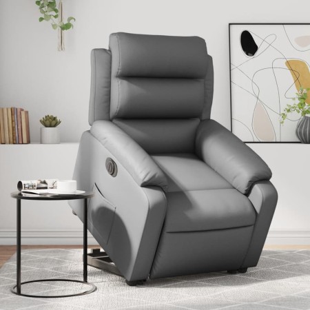 Sillón reclinable elevable eléctrico de cuero sintético gris en Sillones | Comprar online en Foru.es