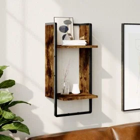 Estantes de pared con barra roble ahumado 30x25x65 cm de , Estantes y estanterías - Ref: Foro24-836300, Precio: 23,62 €, Desc...