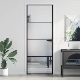 Slim black glass and aluminum interior door 76x201.5 cm by , Doors for the home - Ref: Foro24-155116, Price: 188,63 €, Discou...