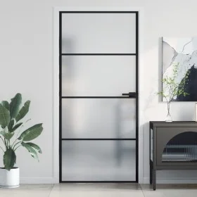 Slim black glass and aluminum interior door 93x201.5 cm by , Doors for the home - Ref: Foro24-155121, Price: 202,38 €, Discou...