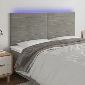 Kopfteil mit LED-Leuchten, hellgrauer Samt, 200 x 5 x 118/128 cm von , Kopf- und Fußteile - Ref: Foro24-3122630, Preis: 98,51...