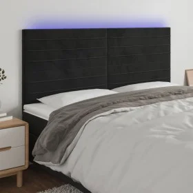Kopfteil aus schwarzem Samt mit LED-Leuchten, 200 x 5 x 118/128 cm von , Kopf- und Fußteile - Ref: Foro24-3122632, Preis: 103...