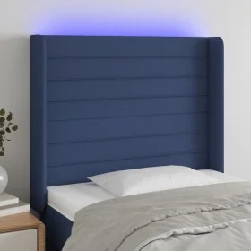 Blue fabric headboard with LED 93x16x118/128 cm by , Headboards and footboards - Ref: Foro24-3124176, Price: 81,54 €, Discoun...