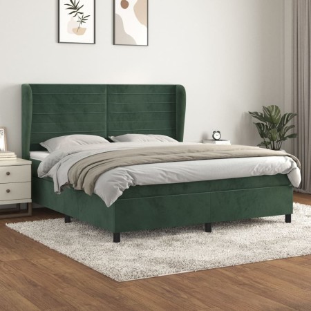 Cama box spring con colchón terciopelo verde oscuro 180x200 cm de , Camas y somieres - Ref: Foro24-3129288, Precio: 681,24 €,...
