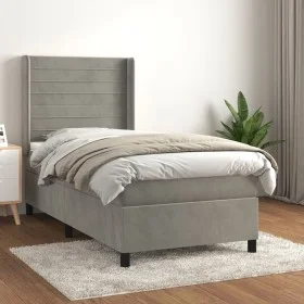 Box spring bed with light gray velvet mattress 100x200 cm by , Beds and slatted bases - Ref: Foro24-3132723, Price: 317,38 €,...