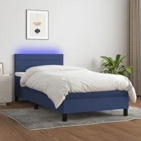 Box spring bed mattress and LED lights blue fabric 90x190 cm by , Beds and slatted bases - Ref: Foro24-3133203, Price: 323,99...