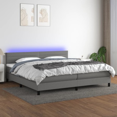 Cama box spring colchón y luces LED tela gris claro 200x200 cm de , Camas y somieres - Ref: Foro24-3133262, Precio: 573,82 €,...