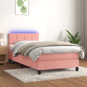 Cama box spring colchón y LED terciopelo rosa 90x190 cm de , Camas y somieres - Ref: Foro24-3134380, Precio: 324,01 €, Descue...