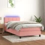 Box spring bed with mattress and LED pink velvet 90x190 cm by , Beds and slatted bases - Ref: Foro24-3134380, Price: 315,18 €...